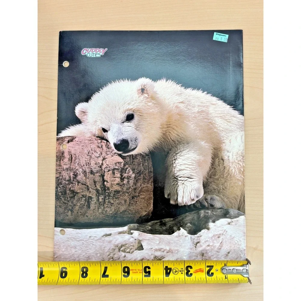 Vintage Cuddly Cuties Polar Bear 2 Pocket Folder School Binder 80s 90s USA
